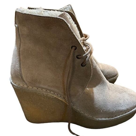 PIERRE HARDY Tan suede lace up shearling wedge ankle desert chukka boots sz 9 40 - Picture 1 of 13